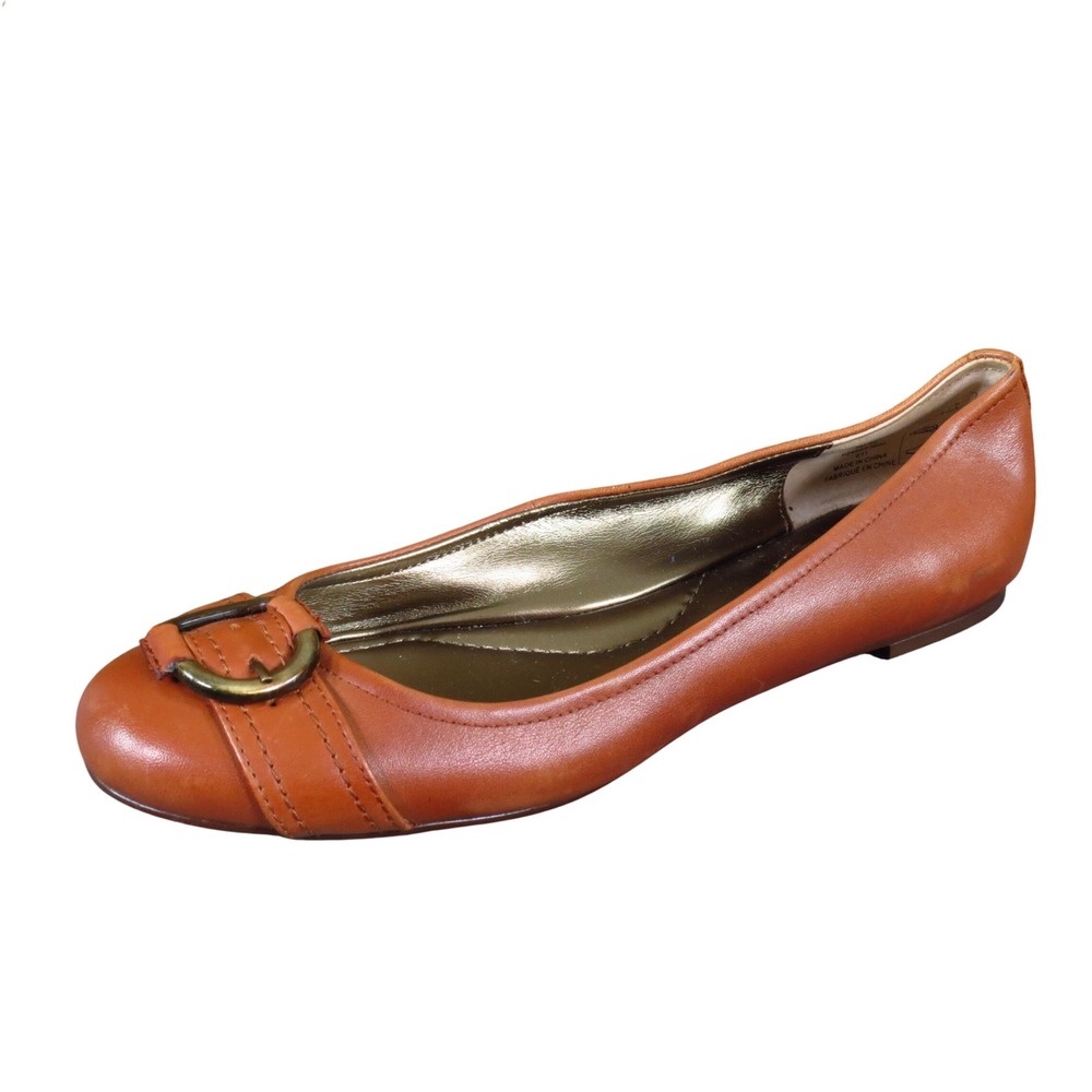 Lands' End 407282 Womens Ballet Flat Size 9B Work Office Cognac Brown Leather